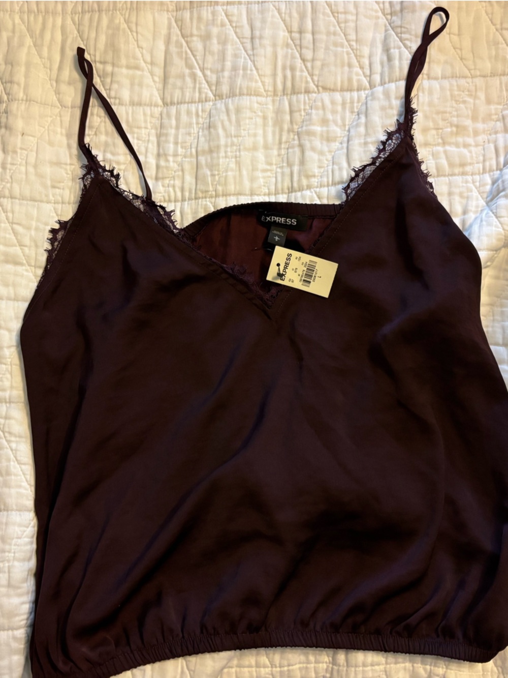 Express Satin Lace-Trim Cami in Deep Wine
